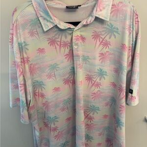 Pink and Blue Casual Button Down Shirt with Tropical Print